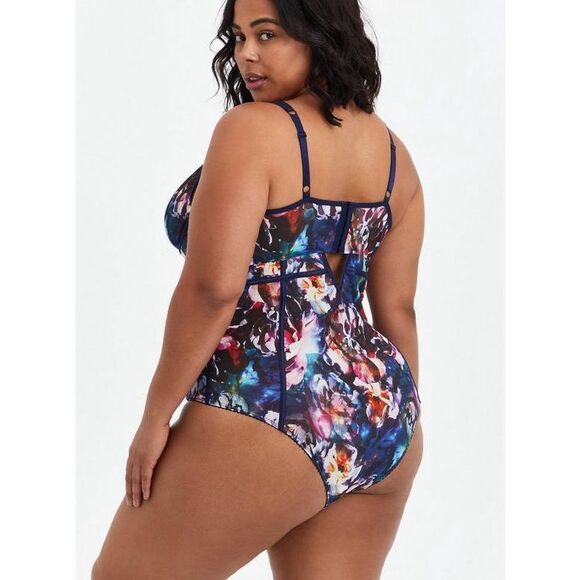 Torrid Curve Simply Mesh Bodysuit size 2 US 2X 18 20 Floral In Galaxy Blue - Picture 2 of 8